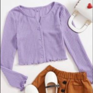 Girls Solid Rib-knit Racerback Cami-top & Girls Lettuce Trim Button Textured